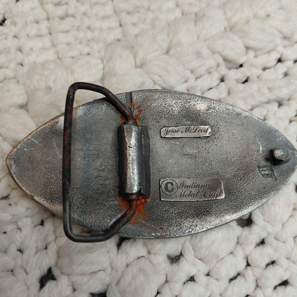 Vintage Jesse Mcleod Belt Buckle Indiana Metal Crafts Silvertone Pewter Rare Art - Picture 2 of 6